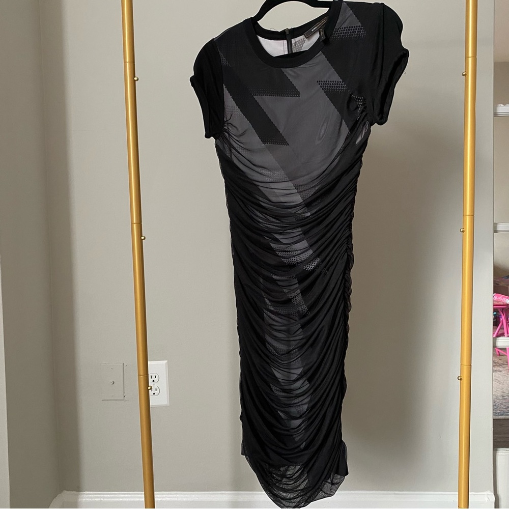bcbgmaxazria zipper midi ruched dress